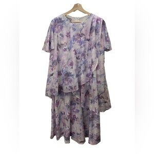 Vintage 90s Lavender Lilac Tiered Ruffle Midi Dress Size XL